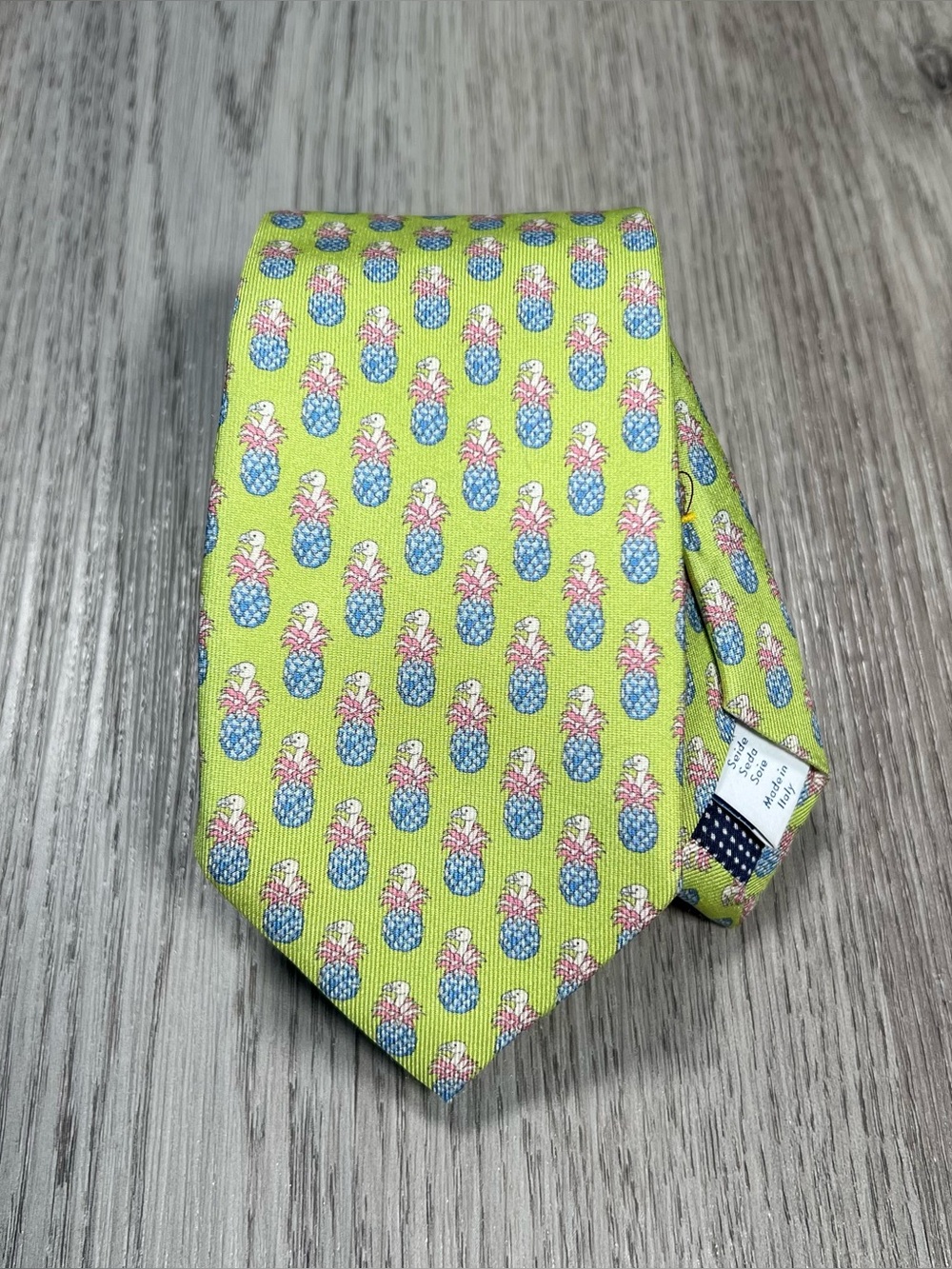 Eton Tie Mens Green Pineapple Bird Print Necktie Italy Silk Novelty Skinny